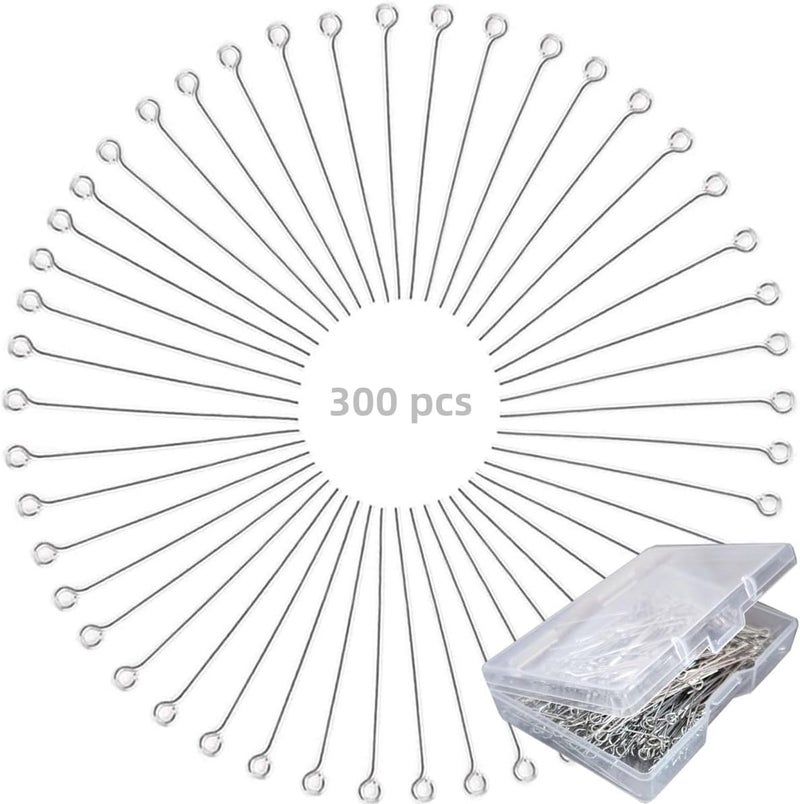 W. MM Hot 300 Pcs 1.6 Inch 304 Stainless Steel Open Eye Pins Headpins for Jewelry Necklace Making, (Silver) - Image 1